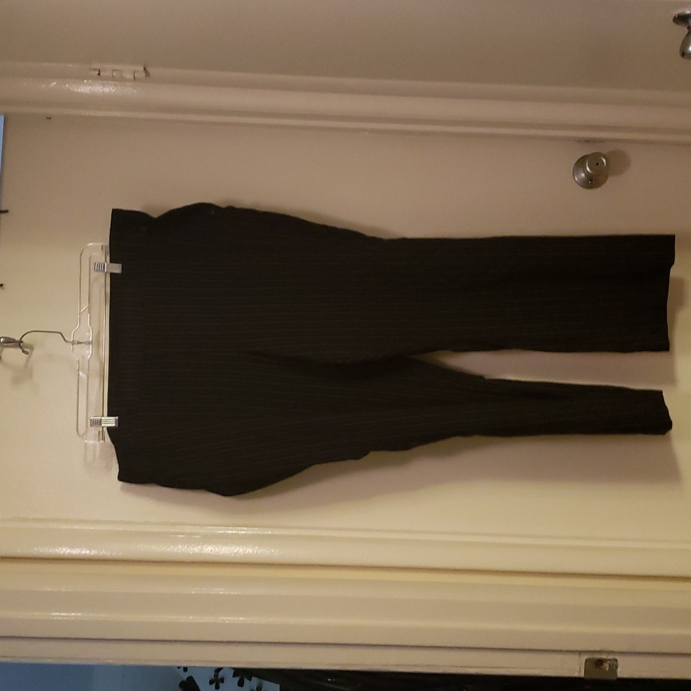 Black pinstripe dress pants. Stretchy.